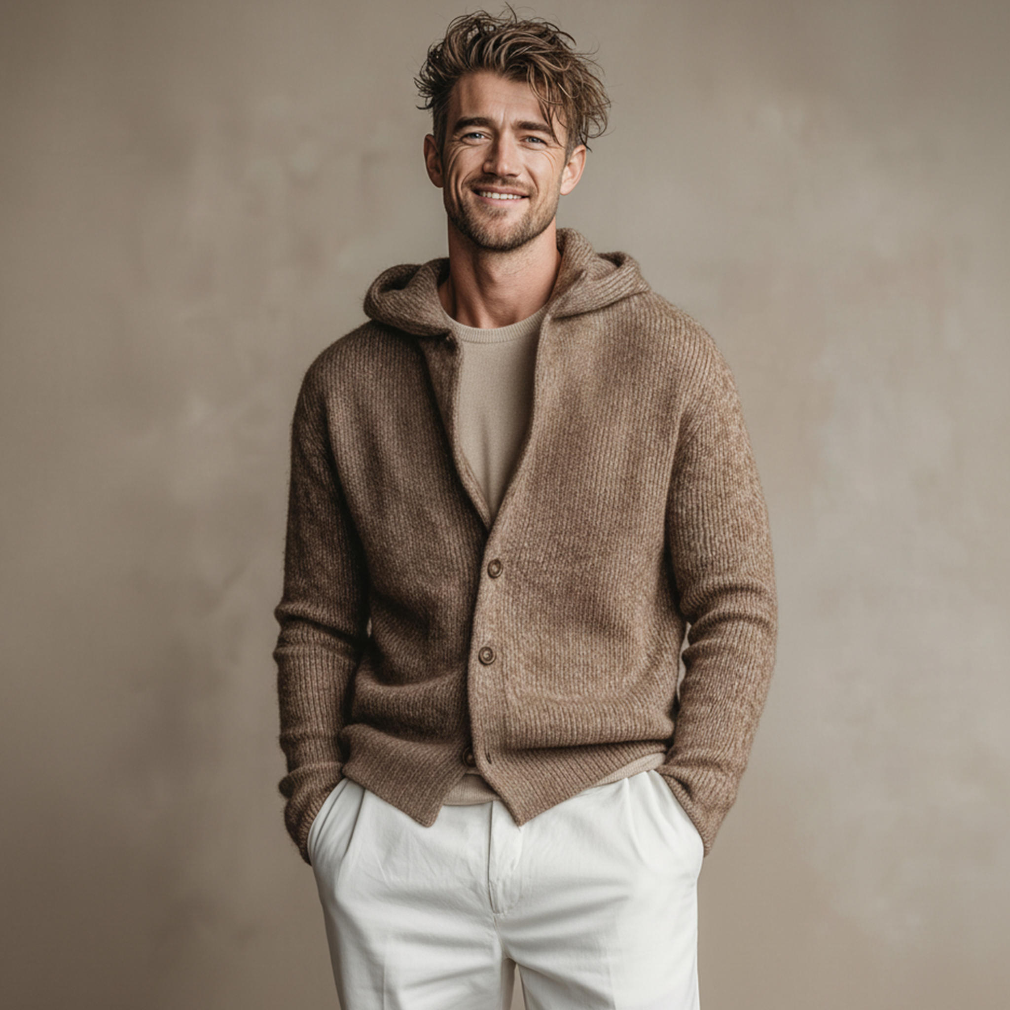 Men's Classic Casual Hooded Knit Cardigan MTA1374J5K