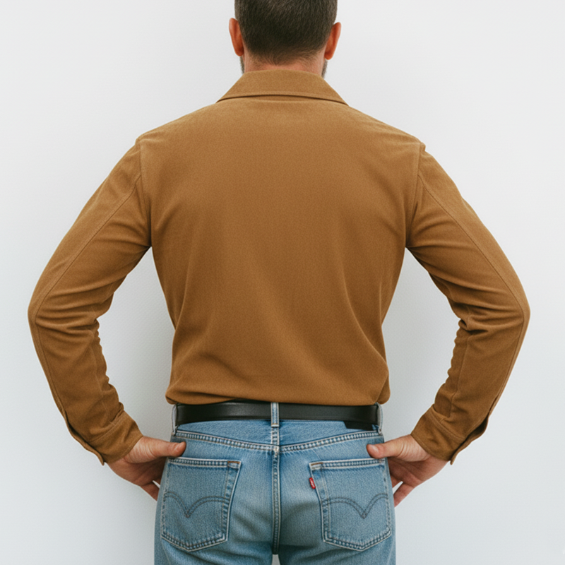 Men's Classic Western Style Suede Tie-Neck Long-Sleeve T-Shirt MTA0565L1U