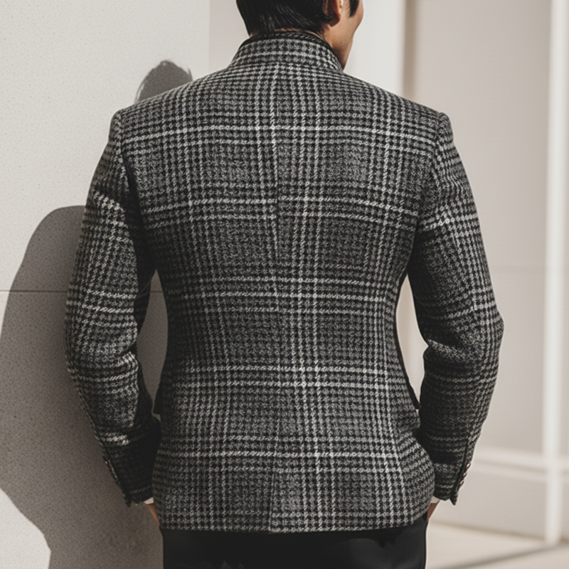 Men's Urban Gray Plaid Stand Collar Button Slim Fit Jacket MTA2472K8U