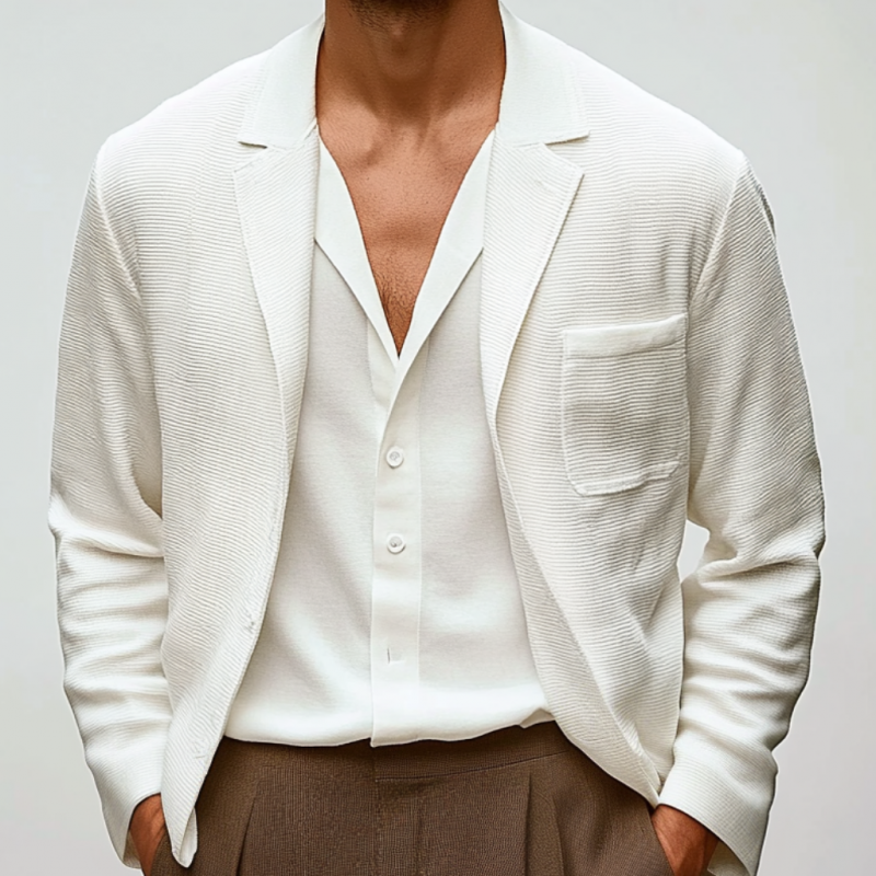 Men's Casual Striped Cotton Blend Textured Notch Lapel Single-breasted Loose Blazer MTA1266E6M