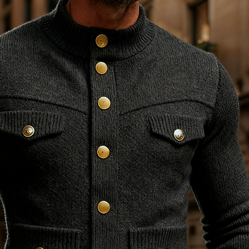 Men's Slim Fit Knit Solid Color Decorative Button Pullover Sweater MTA2210J1X