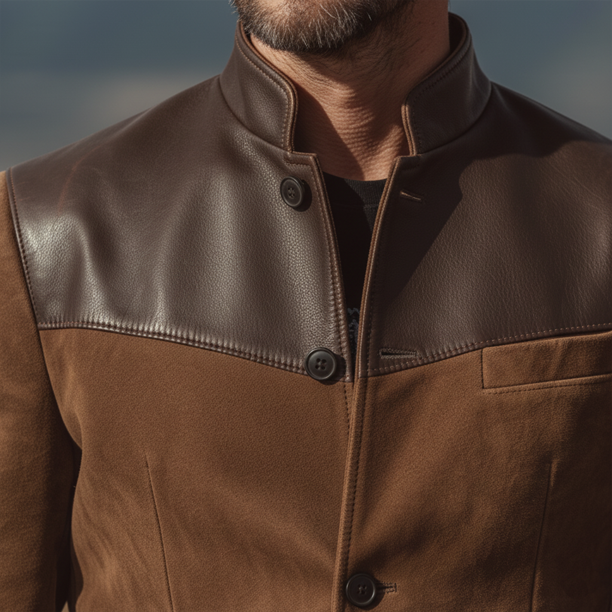 Men's Classic Vintage Western-style Stand-collar Faux Suede Single-breasted Jacket MTA0888L0K