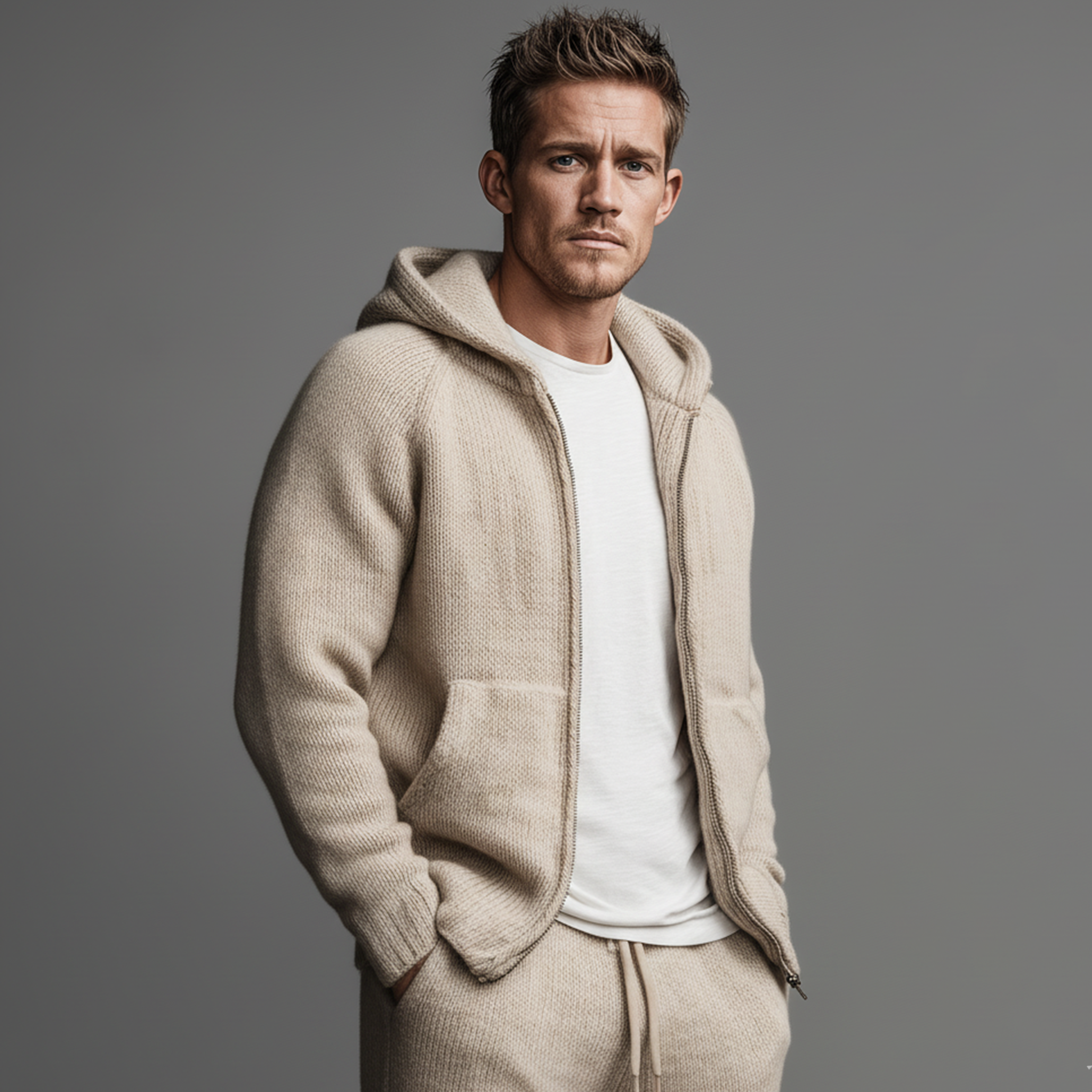 Men's Classic Casual Simple Hooded Knitted Cardigan MTA1461J7K