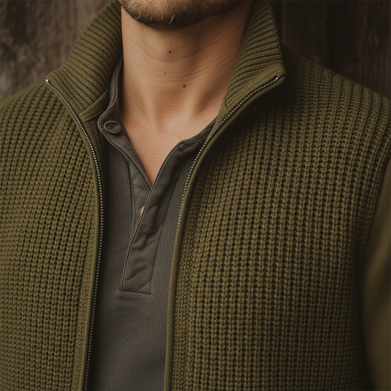 Men's Winter Fashionable Cotton Yarn Knitted Patchwork Cardigan MTA1348J2P