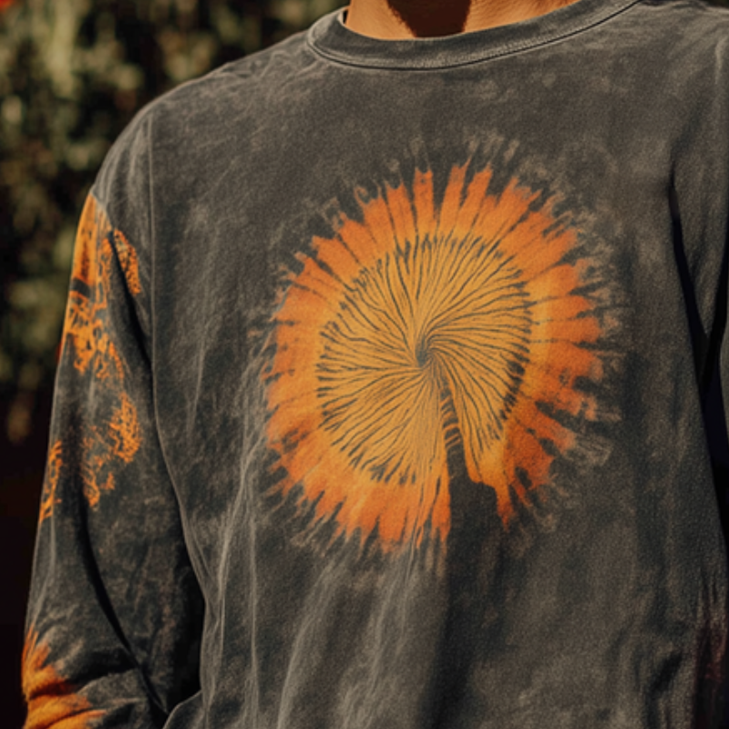 Men's Retro Casual Hippie Style Printed Round Neck Long Sleeve T-Shirt MTA0123H1TO