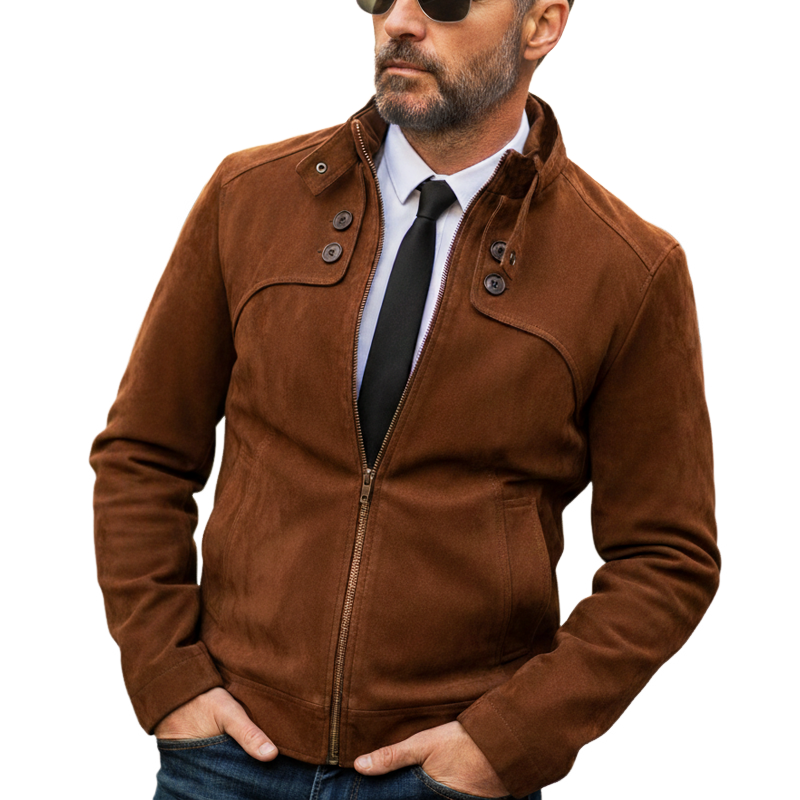 Men's Urban Faux Suede Snap-button Collar Zip-up Slim-fit Jacket MTA1900L3U