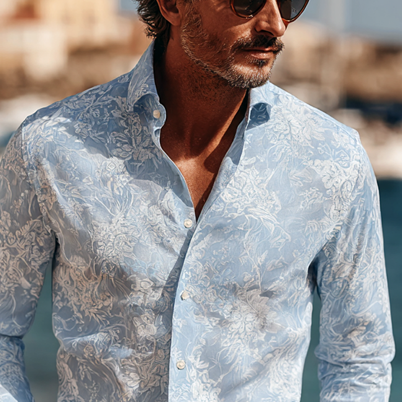 Men's Floral Print Lapel Long Sleeve Shirt MTA1667G6Z