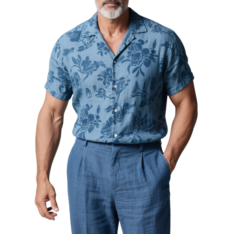 Men's Floral Lapel Short Sleeve Shirt MTA2362G2Z