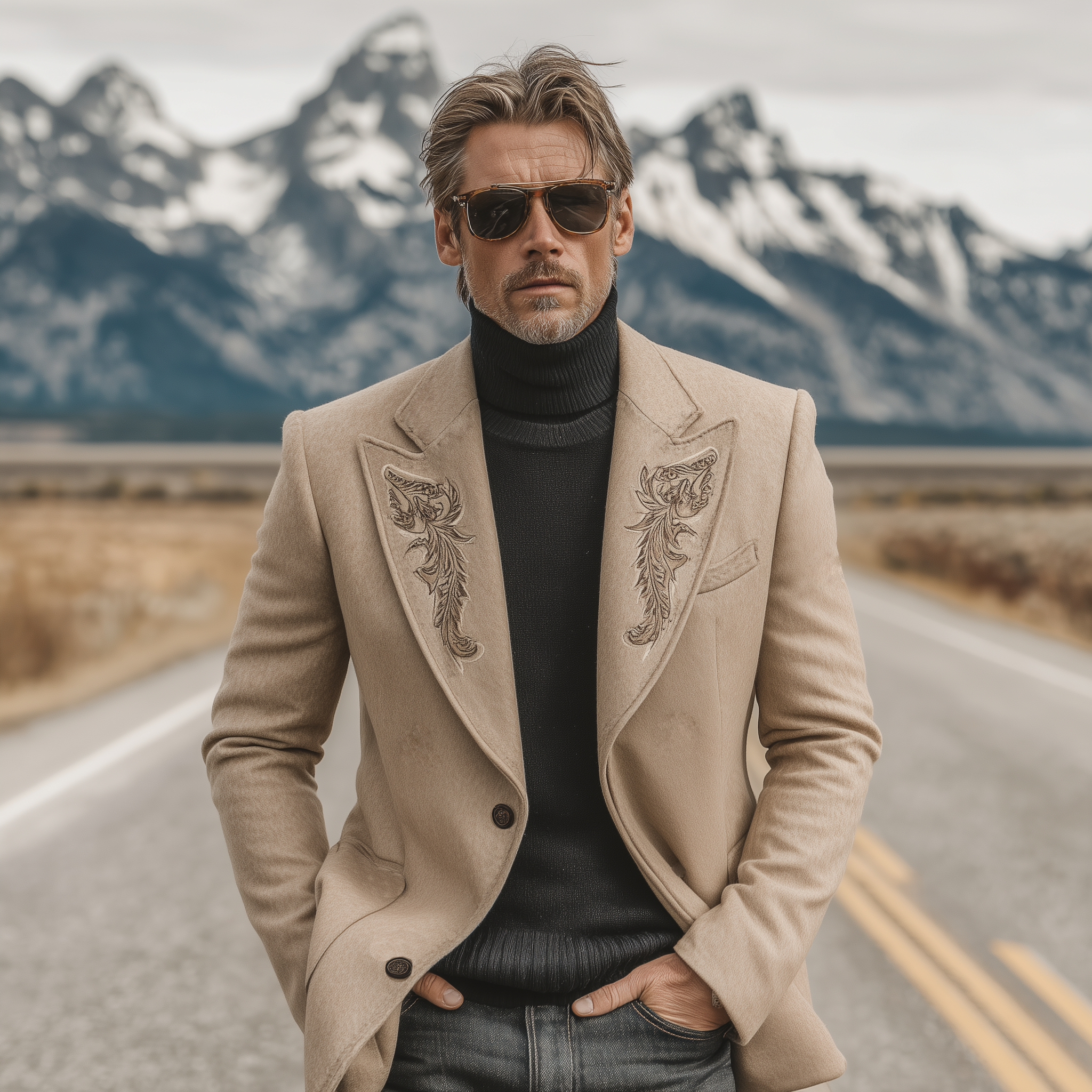 Men's Classic Retro Lapel Embroidered Faux Wool Single-breasted Blazer MTA0665K0K