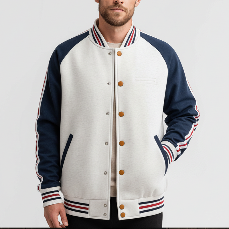 Men's Winter Retro Color Block Cotton Blend Baseball Jacket MTA2716J2P