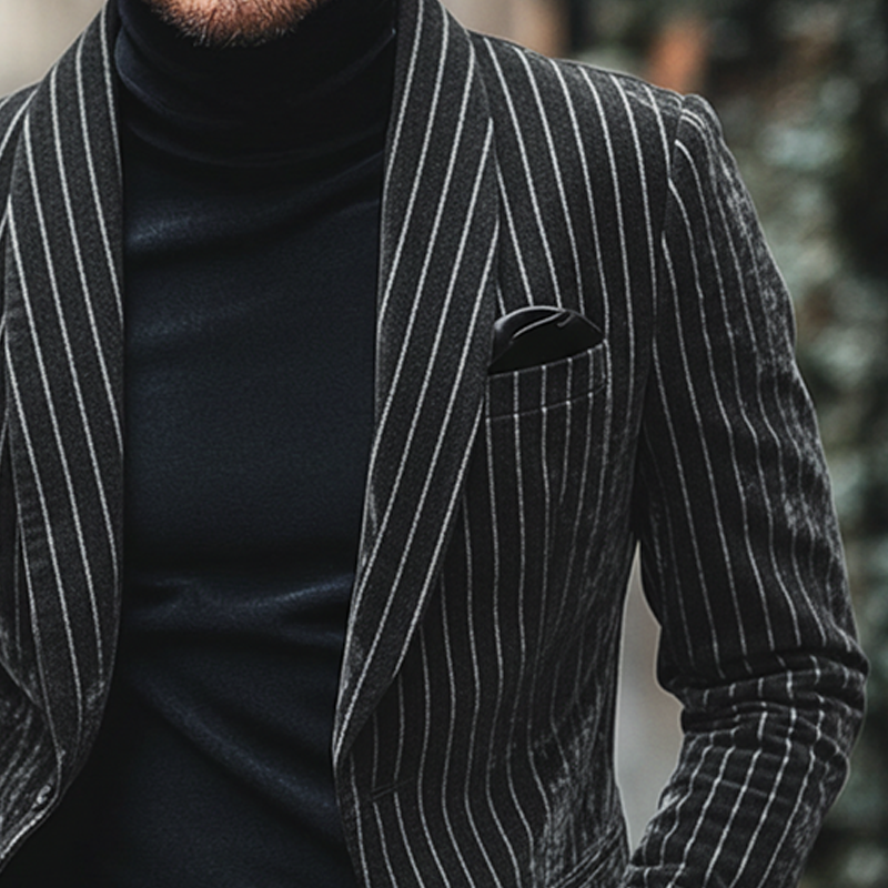 Men's Striped Lapel Faux Wool Blazer MTA1522J7X