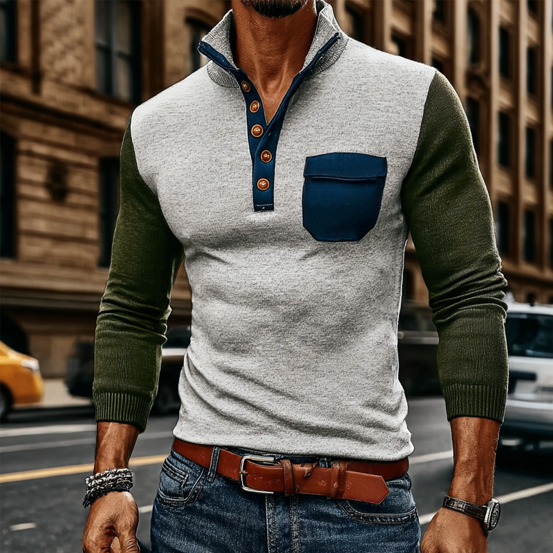 Men's Contrasting Color Casual Stand Collar Knitted Sweater MTA2237J7X