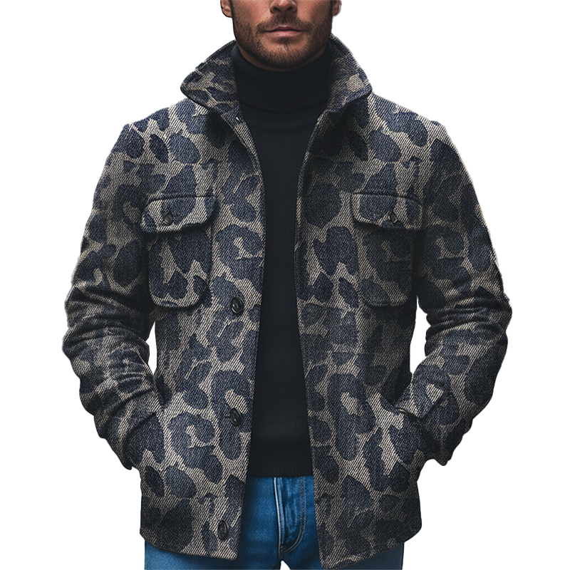 Men's Winter Retro Twill Faux Denim Stand Collar Jacket MTA0404K8P