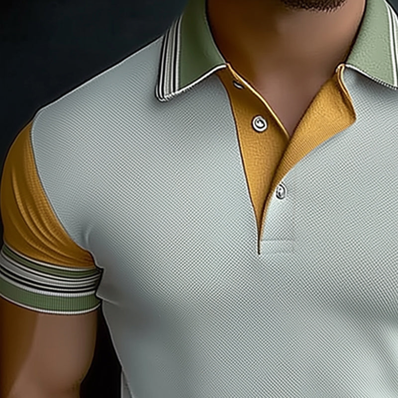 Men's Summer Business Textured Color Block POLO Shirt MTA2974D7U