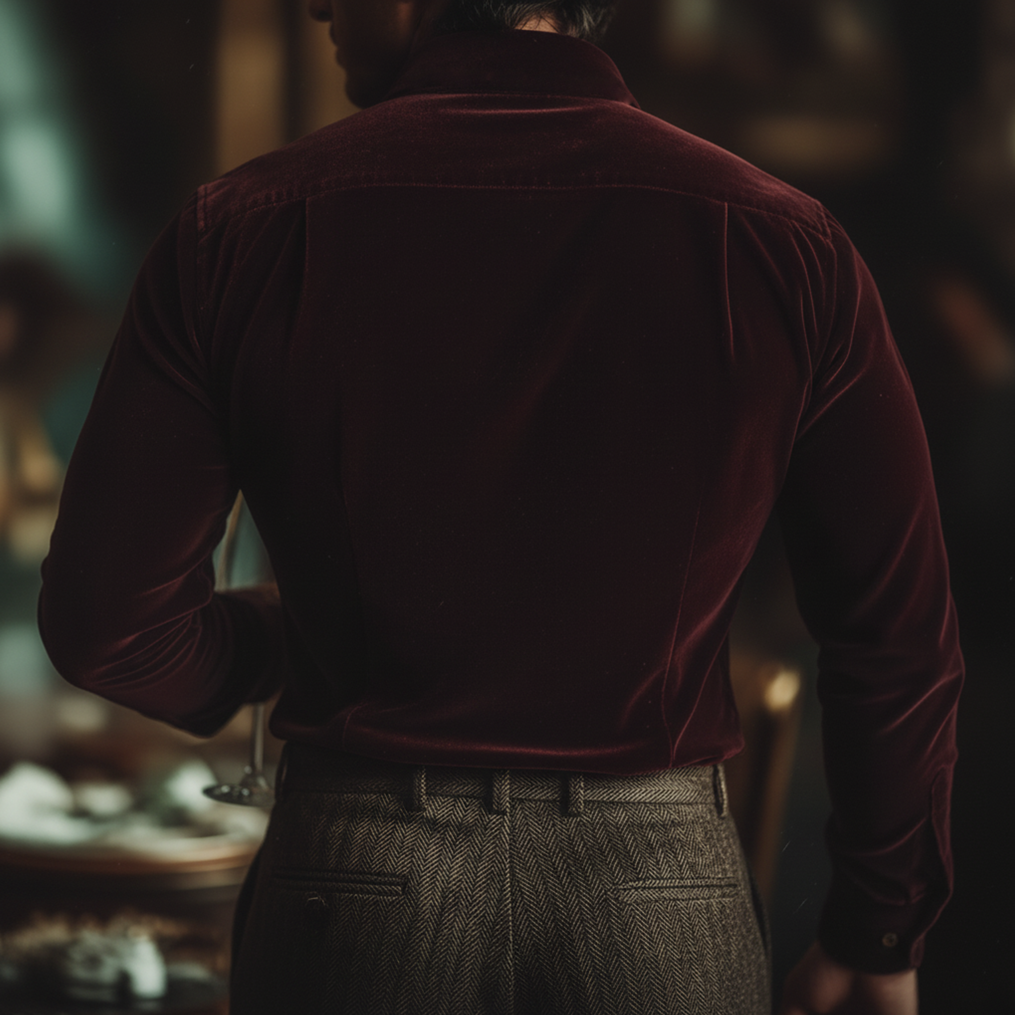 Men's Classic Retro Stand-collar Embroidered Faux Velvet Long-sleeved Shirt MTA0533L6K