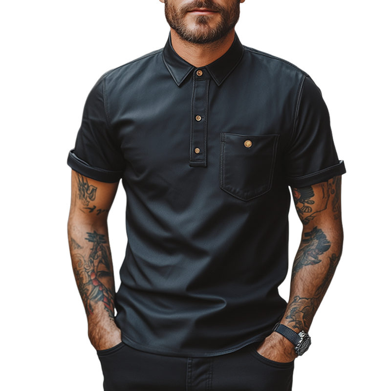 Men's Vintage Leather Lapel Short Sleeve T-Shirt MTA2606F2TO