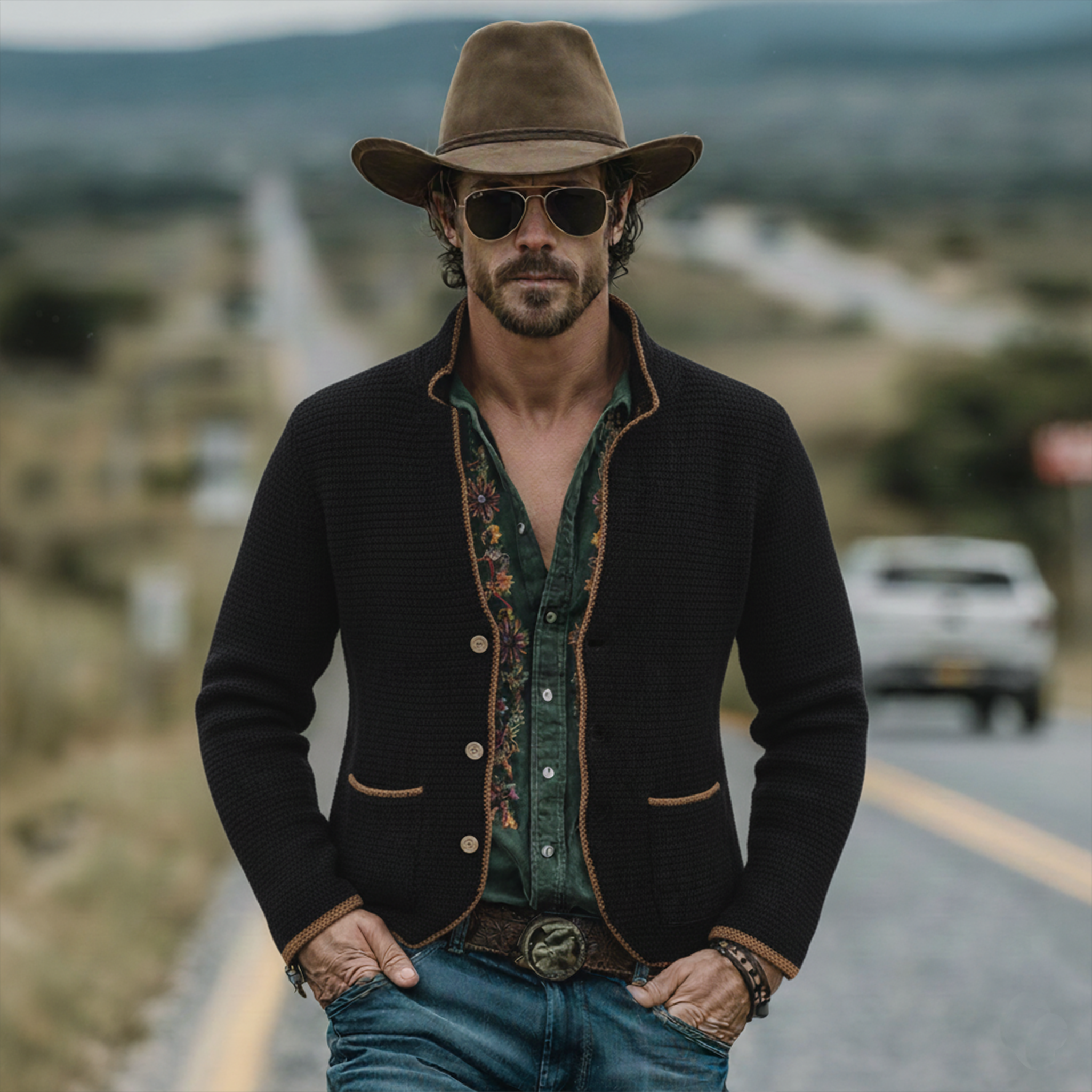 Men's Classic Vintage Western-style Stand-collar Knitted Cardigan MTA0857L0K