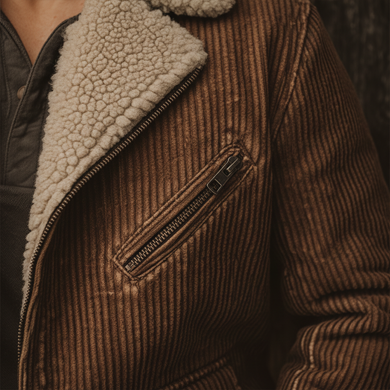 Men's Winter Fashion Washed Corduroy Polar Fleece Lined Cropped Jacket MTA2506I1P