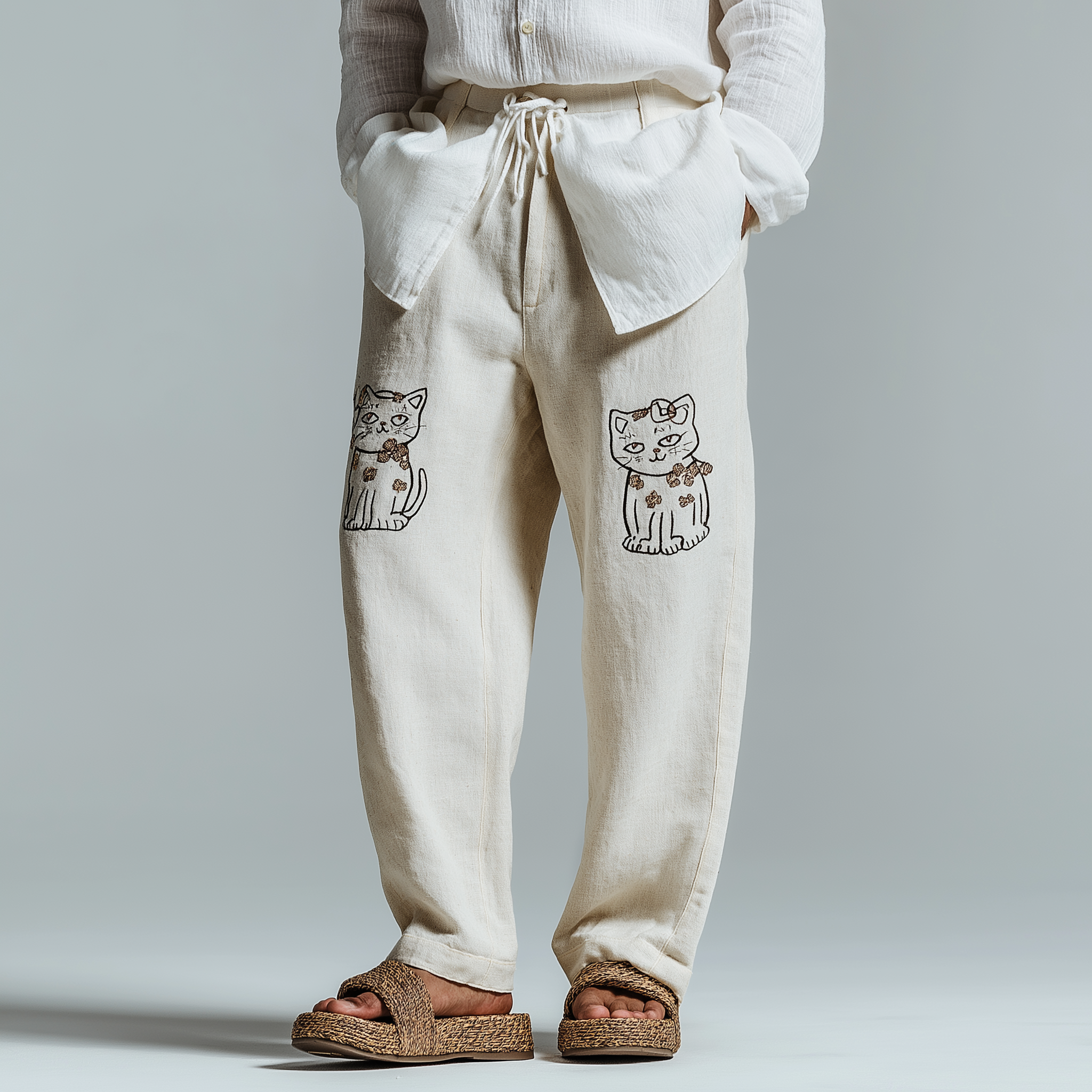 Men's Summer Fashion Cat Print Cotton Blend Casual Trousers MTA2099F6P