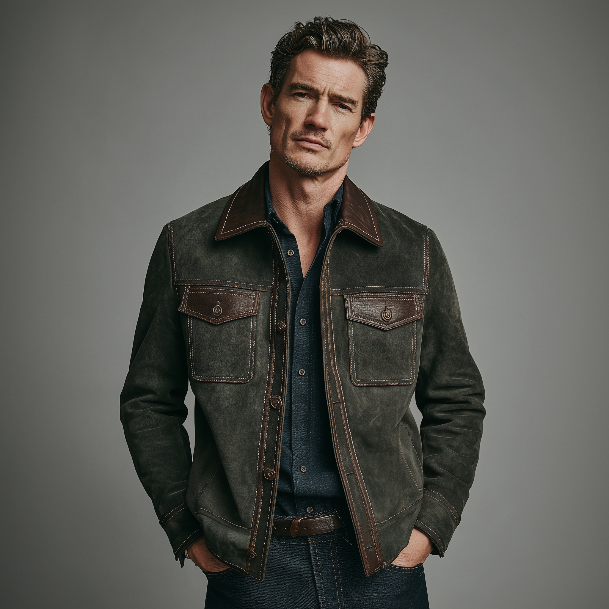 Men's Classic Casual PU Leather Lapel Zipper Faux Suede Slim Fit Jacket MTA1369J9K