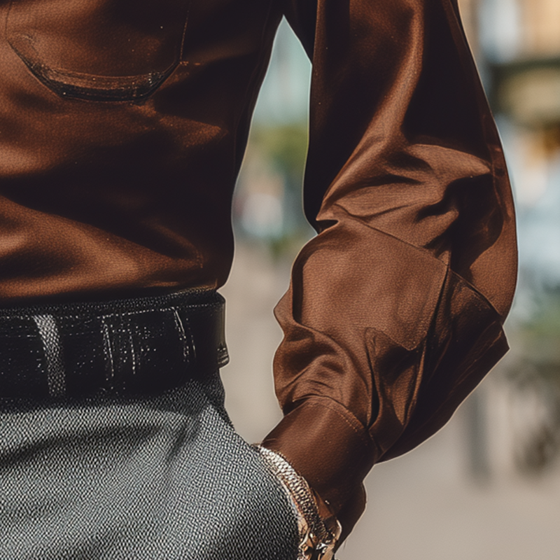 Men's Fashion Solid Color Lantern Sleeve Satin Long Sleeve Shirt MTA2973H2P