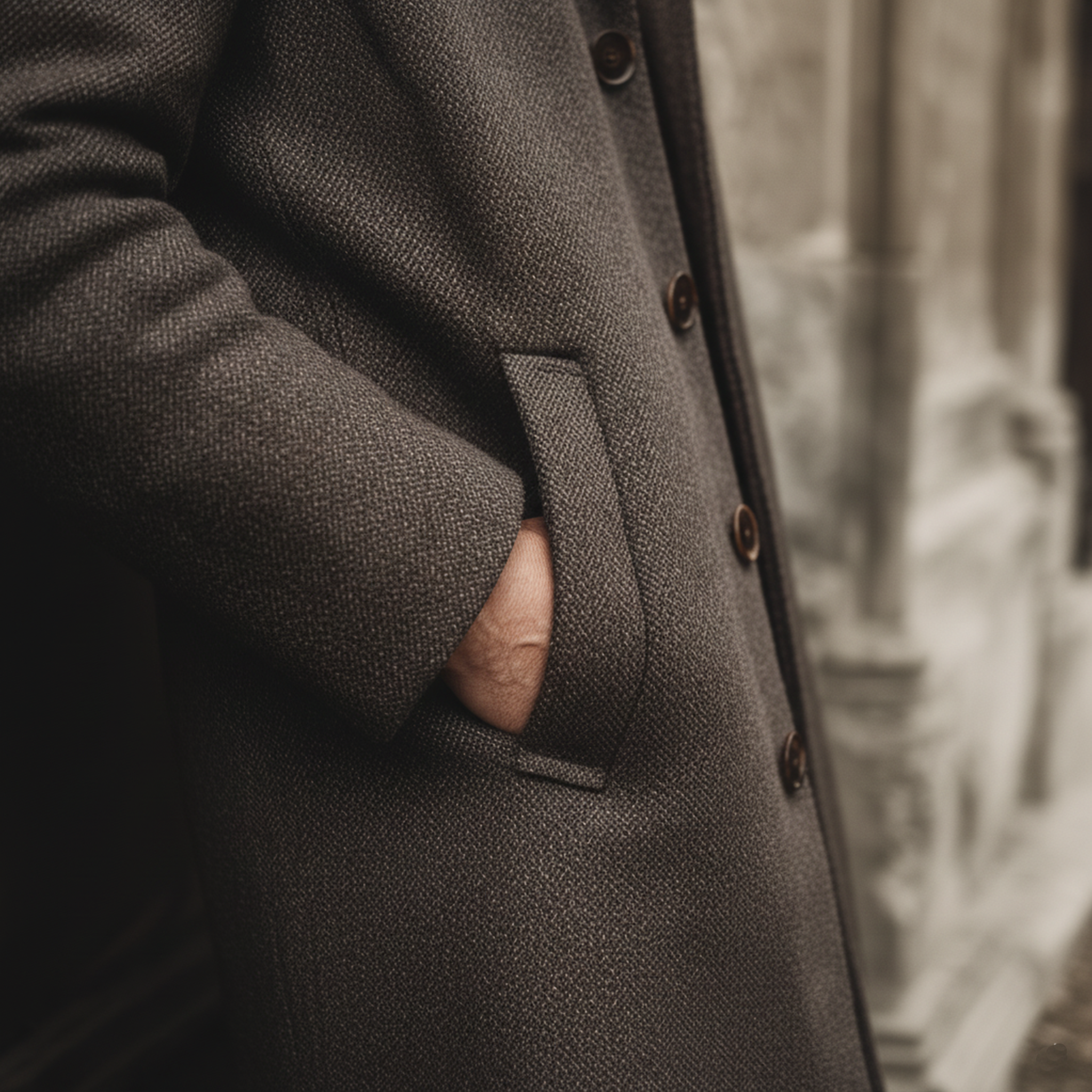 Men's Classic Vintage Faux Herringbone Thigh-Length Coat (Includes Removable Faux Fur Collar) MTA2522I1K