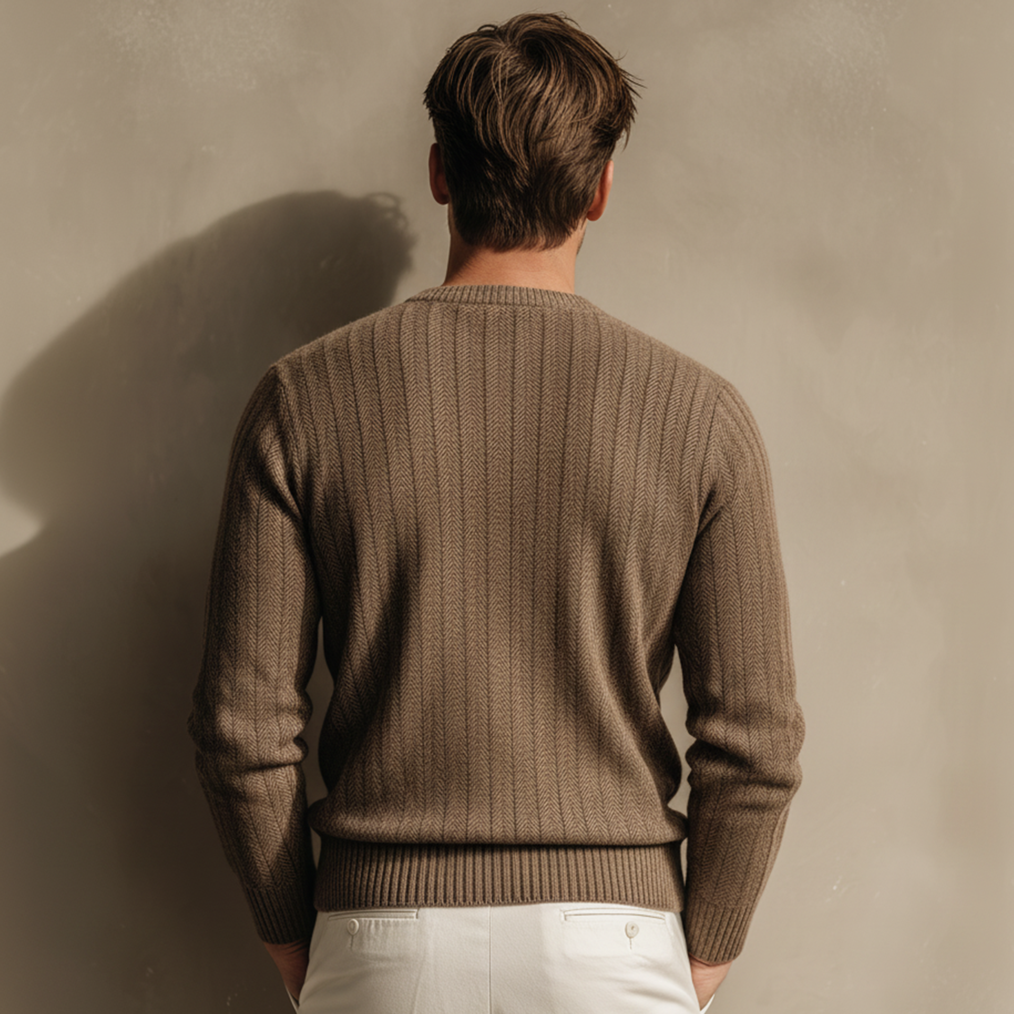 Men's Classic Crew Neck Herringbone Knit Sweater MTA1361J2K