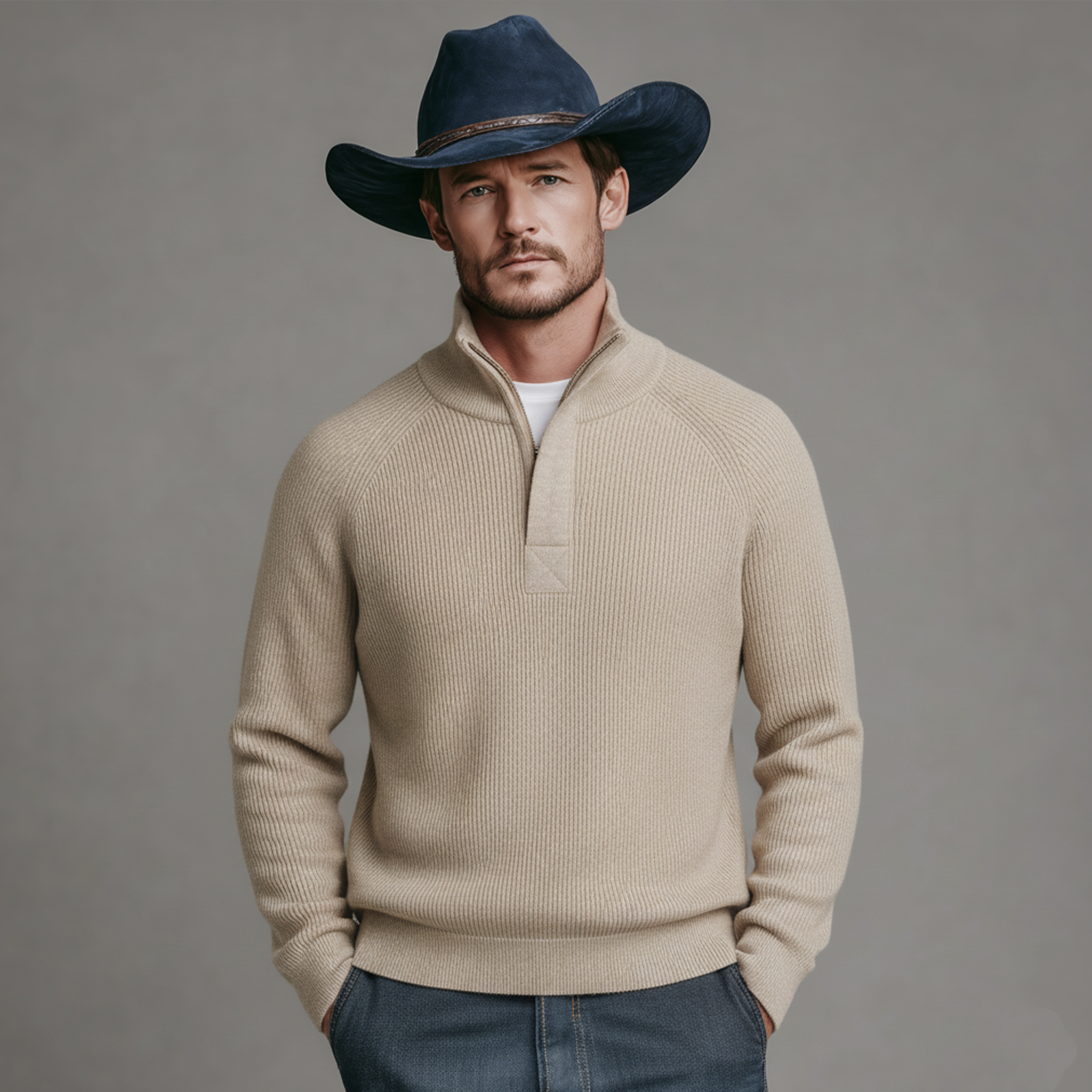 Men's Classic Casual Stand-up Collar Zip-up Sweater MTA2406K8K