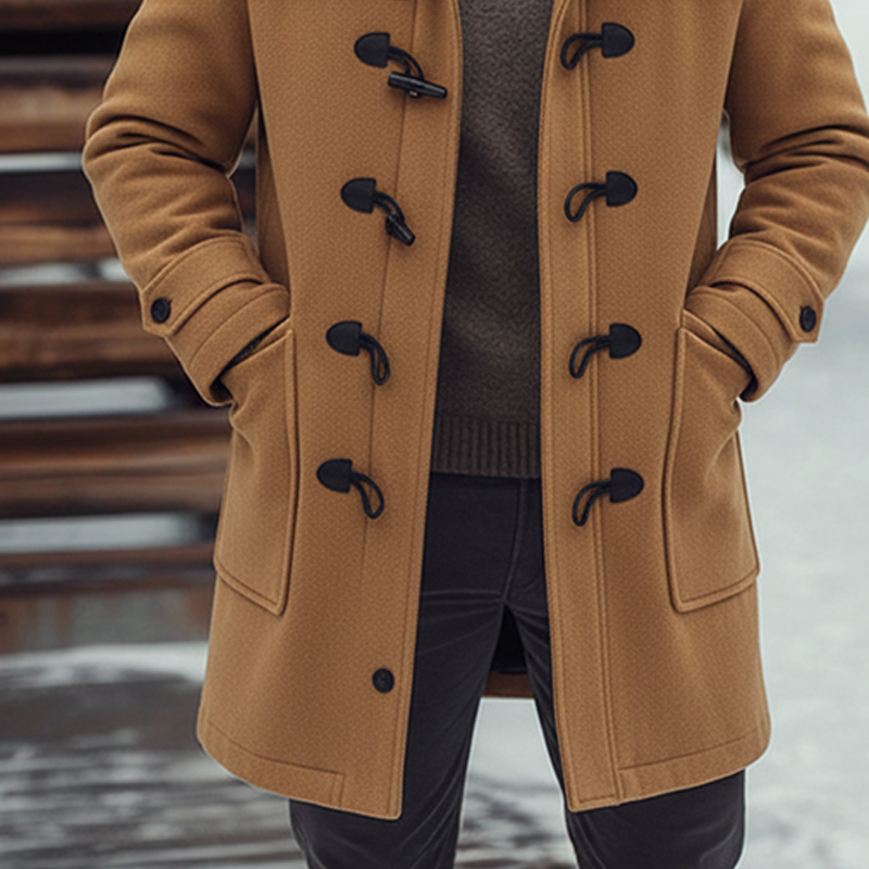 Men's Solid Color Faux Wool Blend Hooded Mid-Length Coat MTA1449J0X