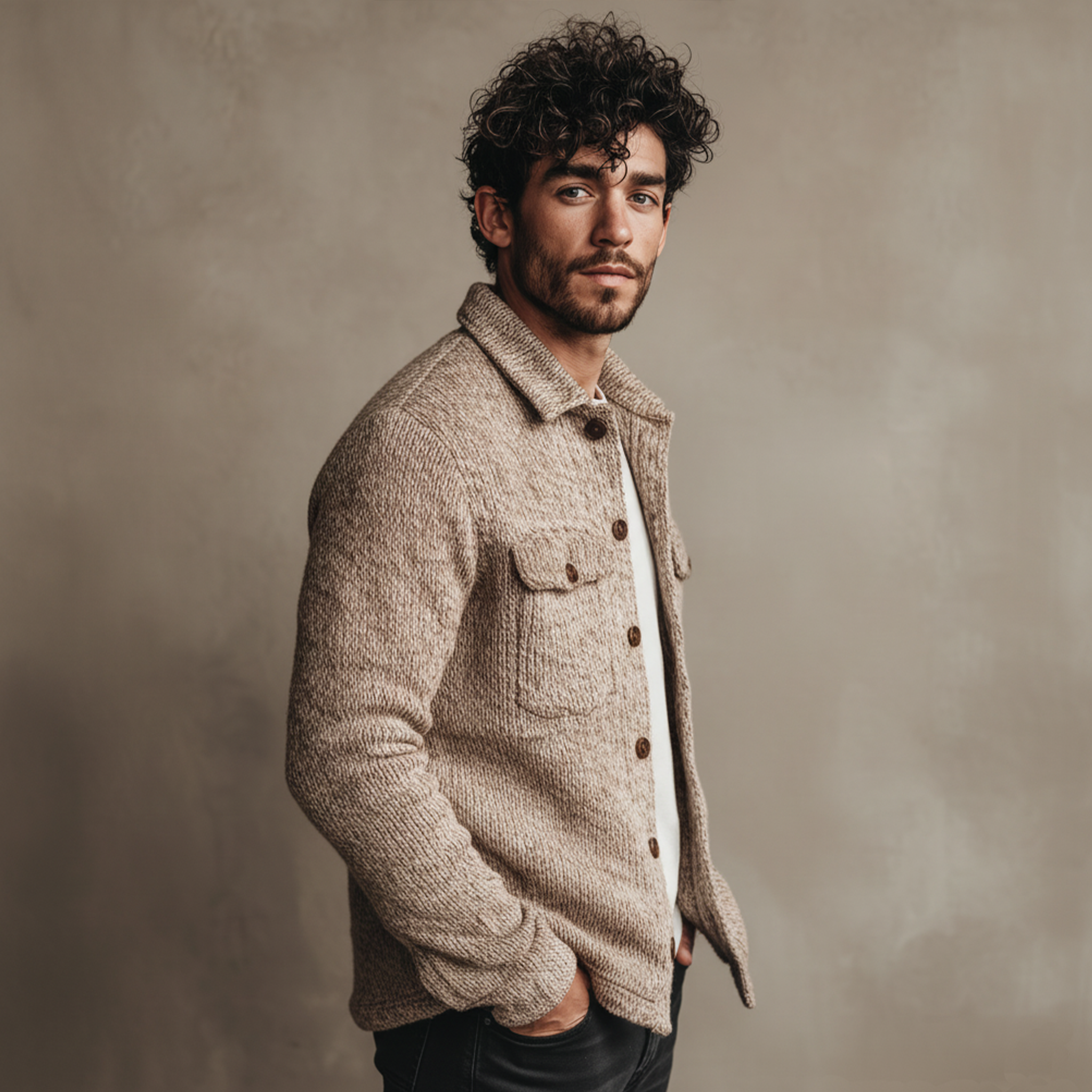 Men's Classic Casual Lapel Shirt-style Knit Cardigan MTA2502J5K