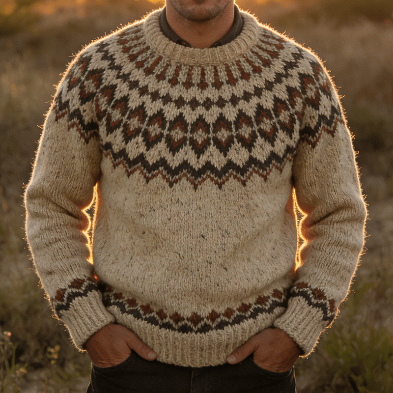 Men's Retro Casual Knit Crew Neck Sweater MTA1283L0TO