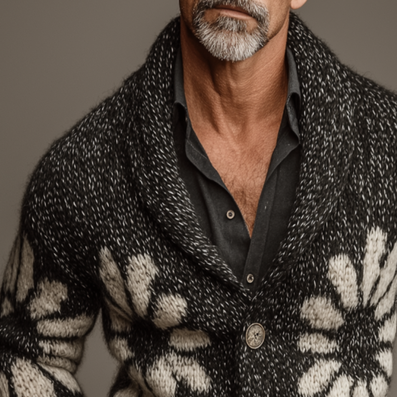 Men's Retro Casual Daisy Color Block Button Cardigan MTA0649K4TO