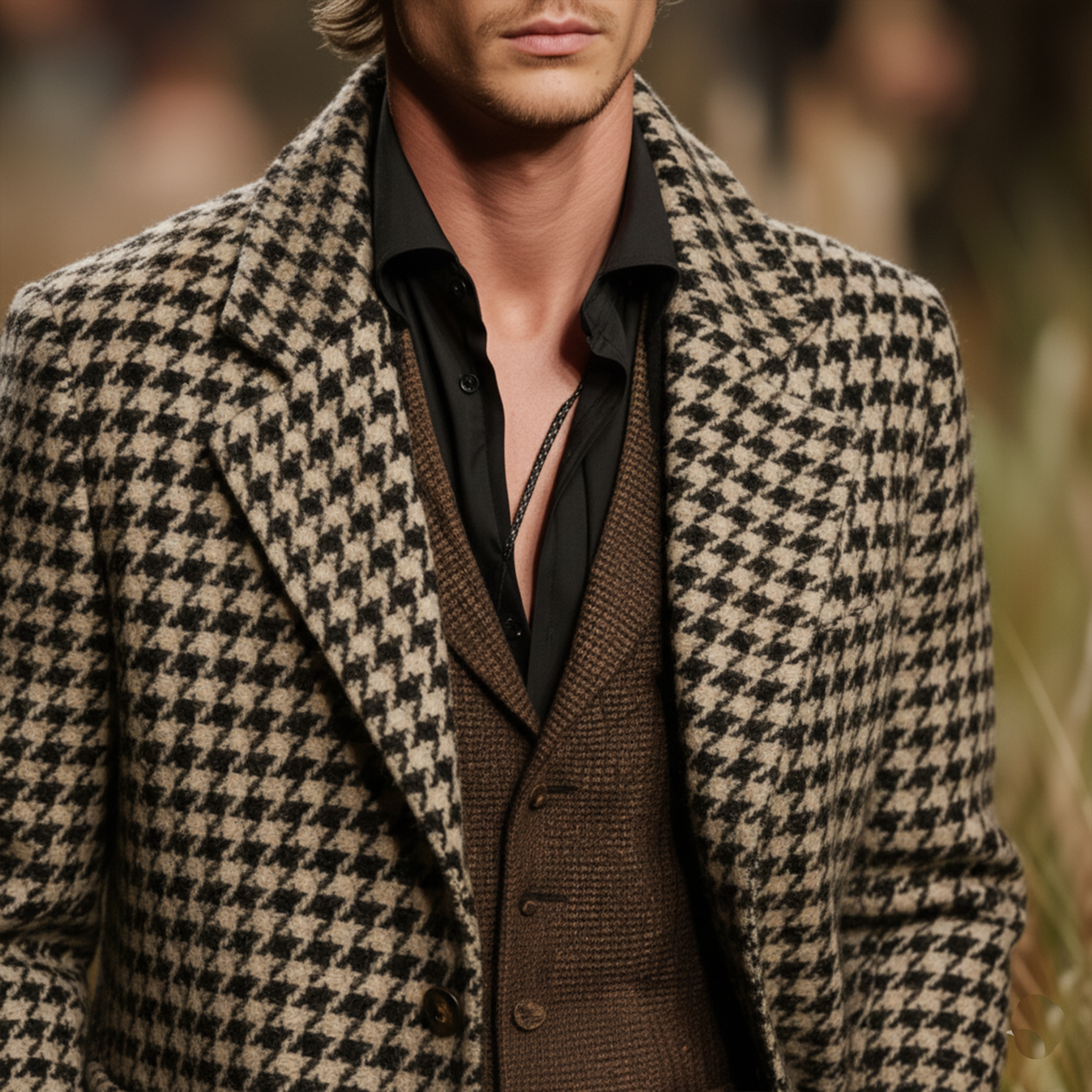 Men's Classic Business Casual Faux Houndstooth Wool Single-breasted Coat MTA3040J1K