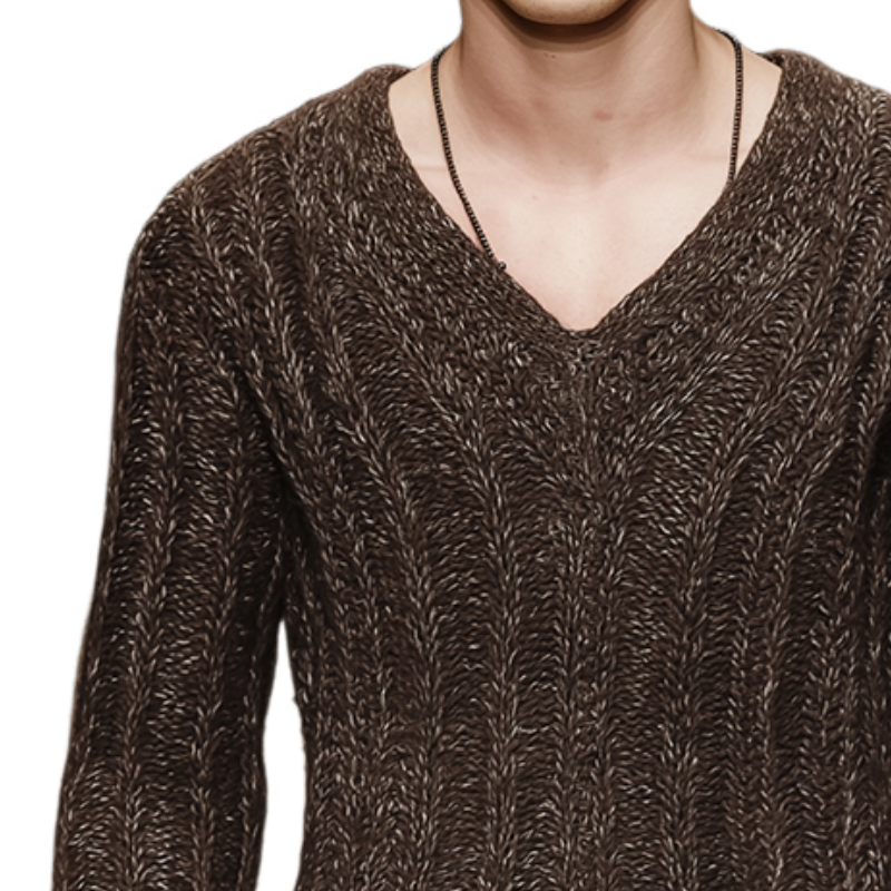 Men's Retro Casual Mixed Color V-Neck Long Sleeve Sweater MTA0314I6TO