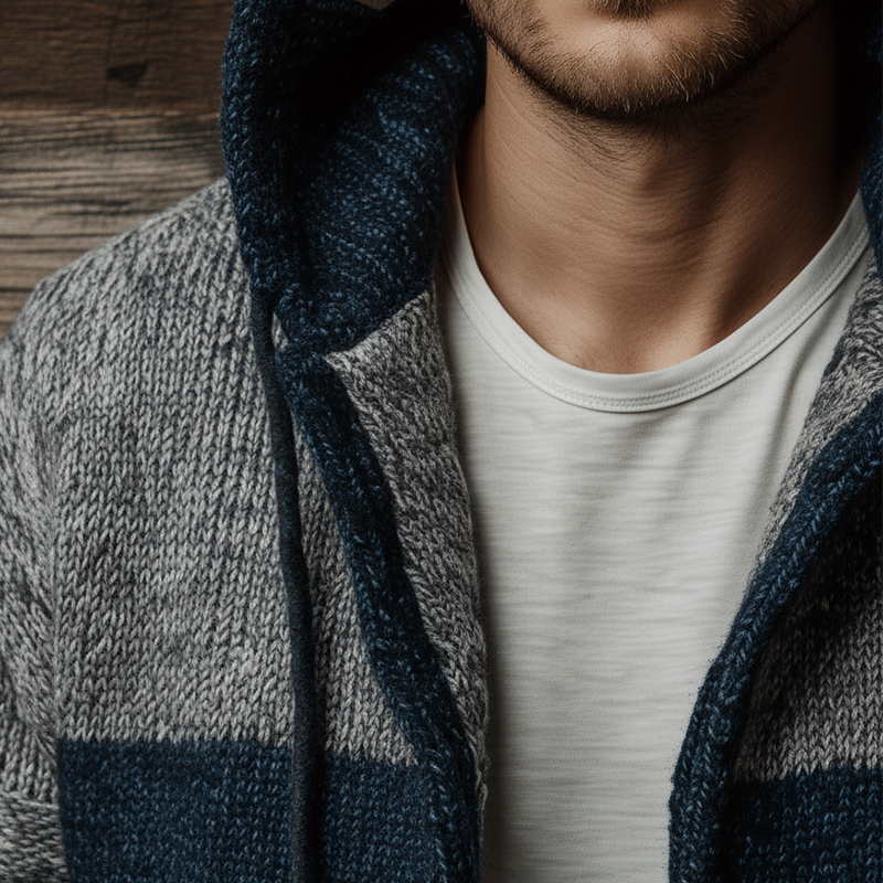 Men's Winter Fashion Mixed Color Cotton Knitted Hooded Cardigan Sweater MTA1041J7P