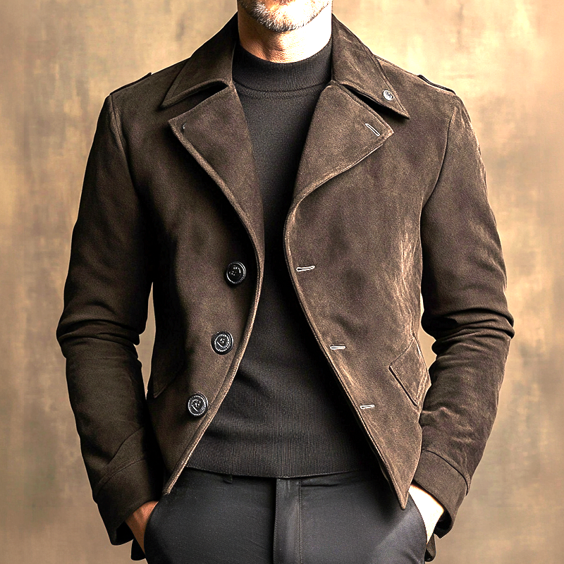 Men's Solid Color Faux Suede Lapel Button Jacket MTA2840K0X