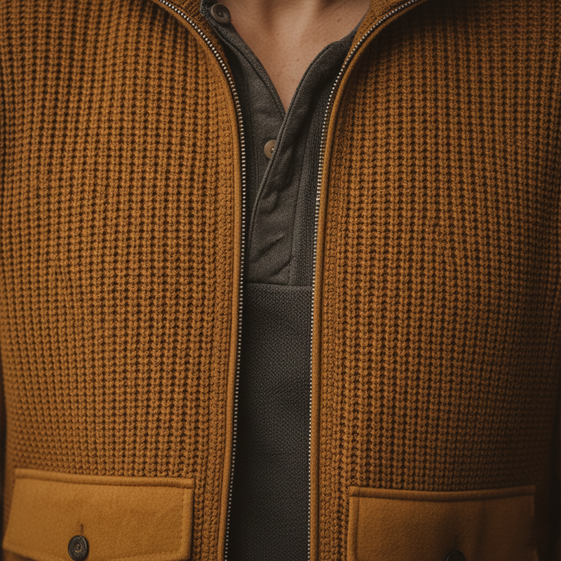 Men's Winter Cotton Yarn Knitted Patchwork Cotton Blend Zipper Cardigan MTA1377J8P