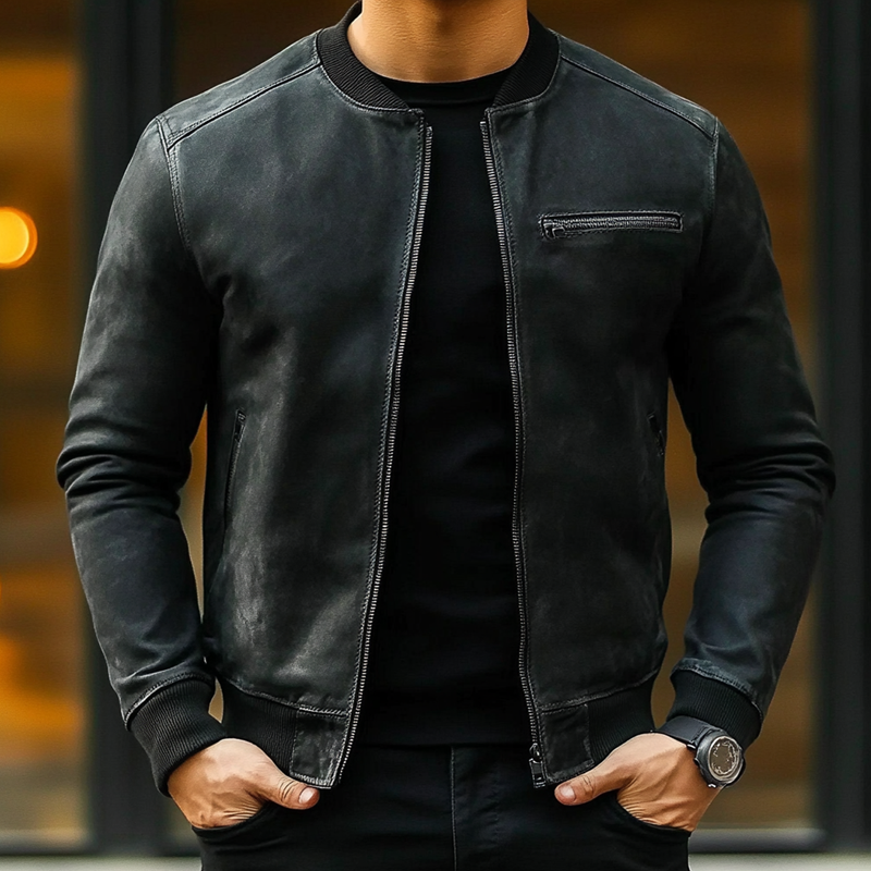 Men's Casual Solid Color Baseball Collar PU Jacket MTA1545I8X