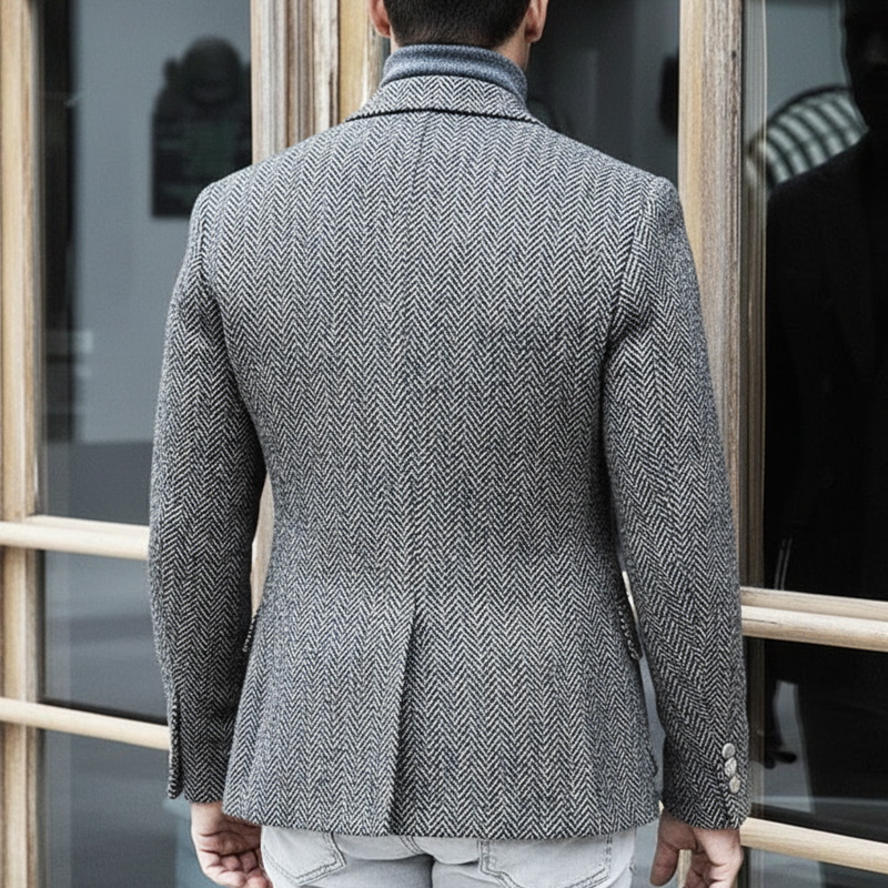 Men's Business Double-breasted Herringbone Faux Wool Blazer MTA1380J9U