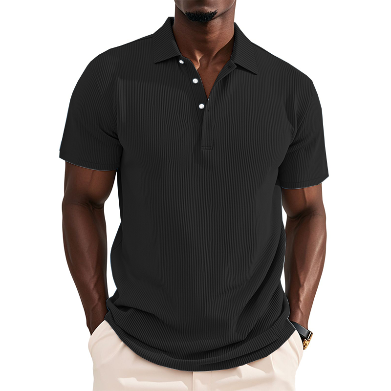 Men's Business Striped Texture Solid Color Short Sleeve POLO Shirt MTA2234G3U