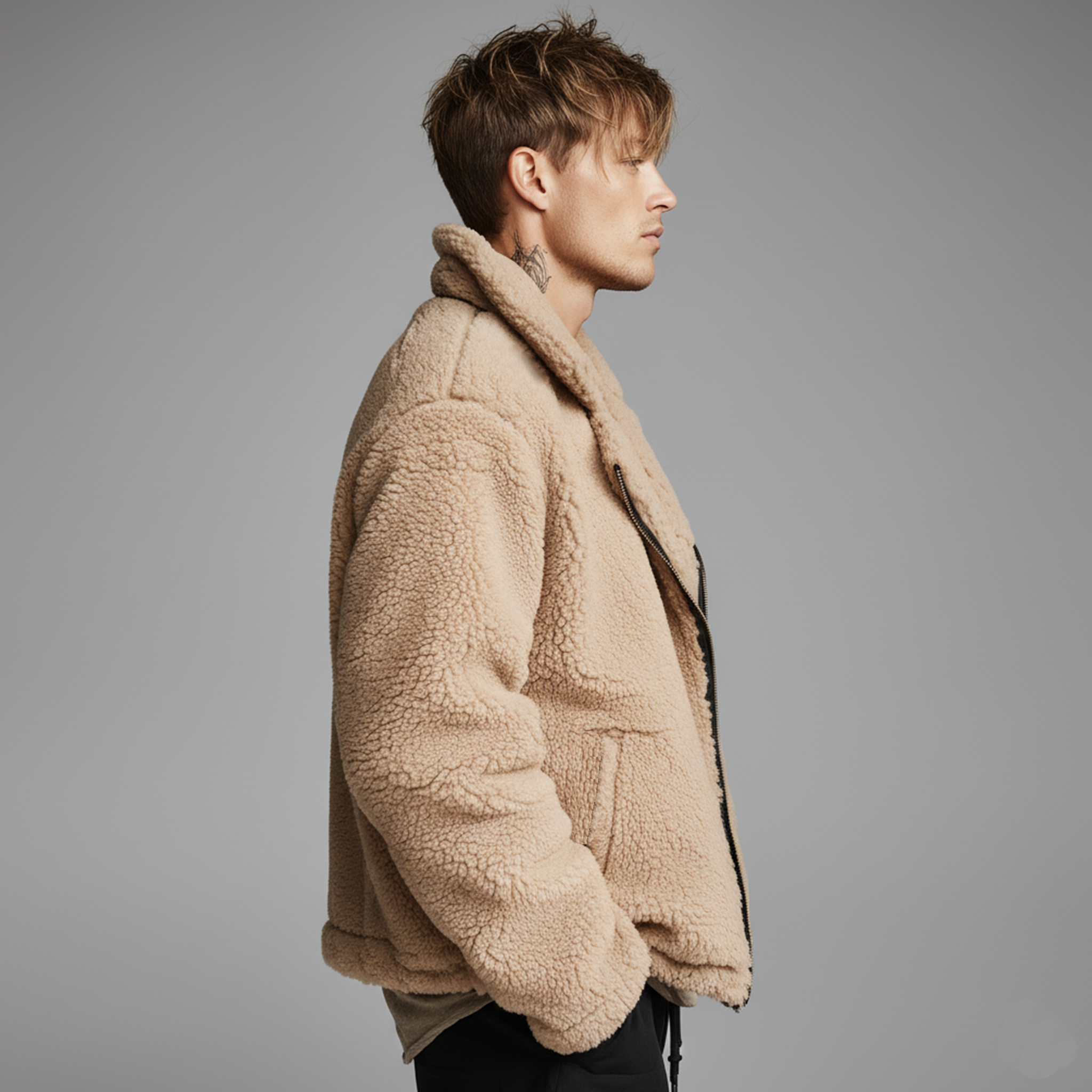Men's Classic Casual Lapel Zipper Teddy Fleece Jacket MTA2089J2K