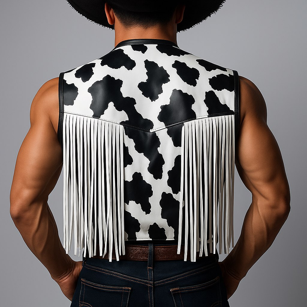 Men's Summer Western Cowboy Style Fringe Leather Vest MTA1459E7P