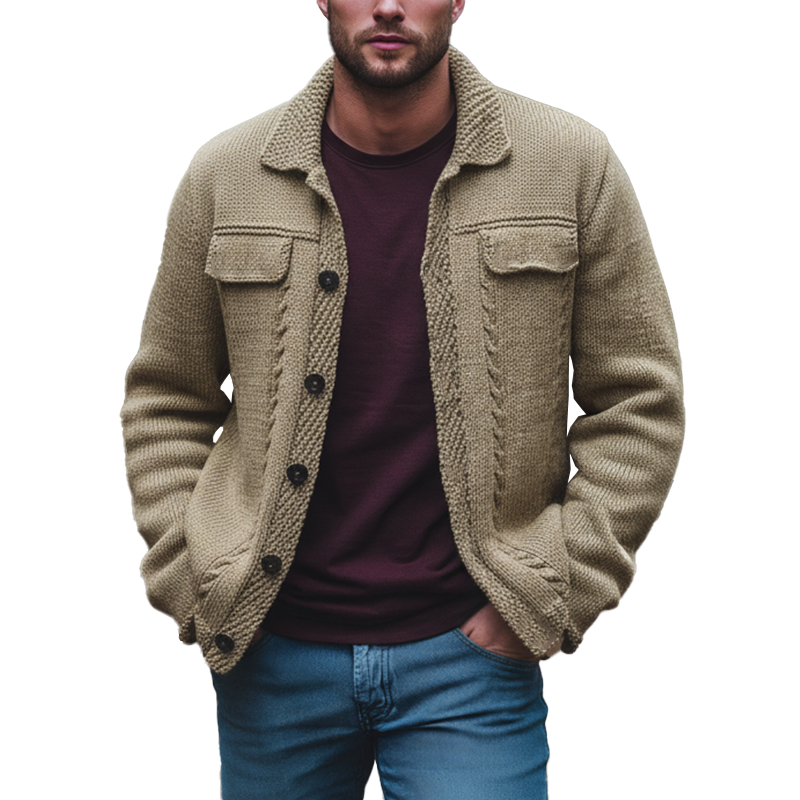Men's Winter Retro Textured Cotton Yarn Knit Button Cardigan MTA2135K8P