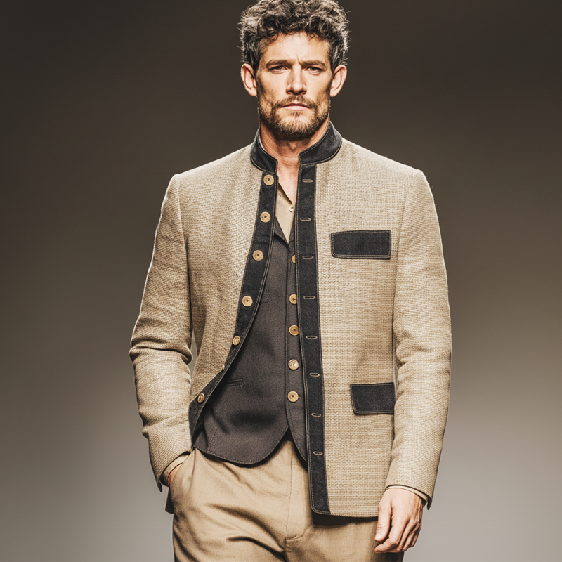 Men's Classic Stand Collar Double Slit Button Jacket MTA2348J2U