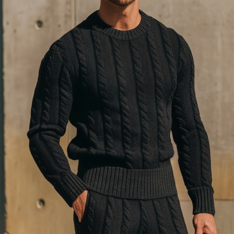 Men's Urban Solid Color Jacquard Slim Fit Crew Neck Knit Sweater MTA2238L4U