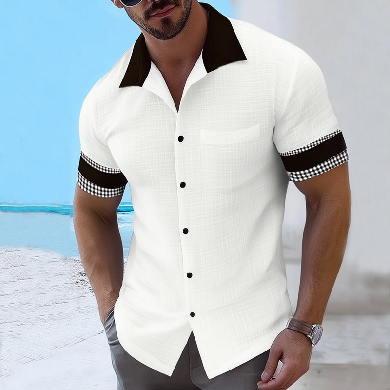 Men's Classic Textured Plaid Patchwork Short-sleeved Shirt MTA1798G3U