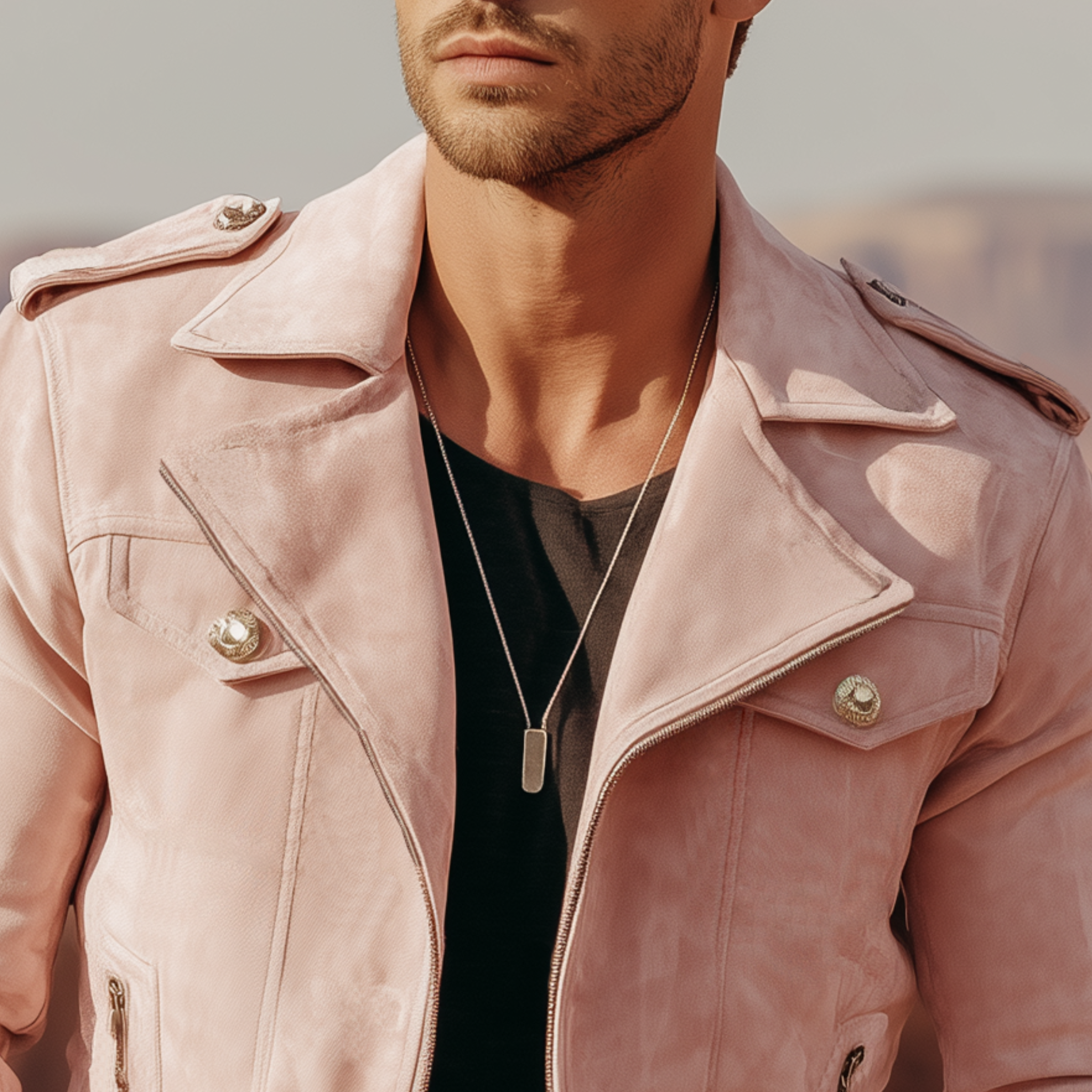 Men's Classic American Retro Western Style Lapel Pink Suede Motorcycle Jacket MTA2118H3K