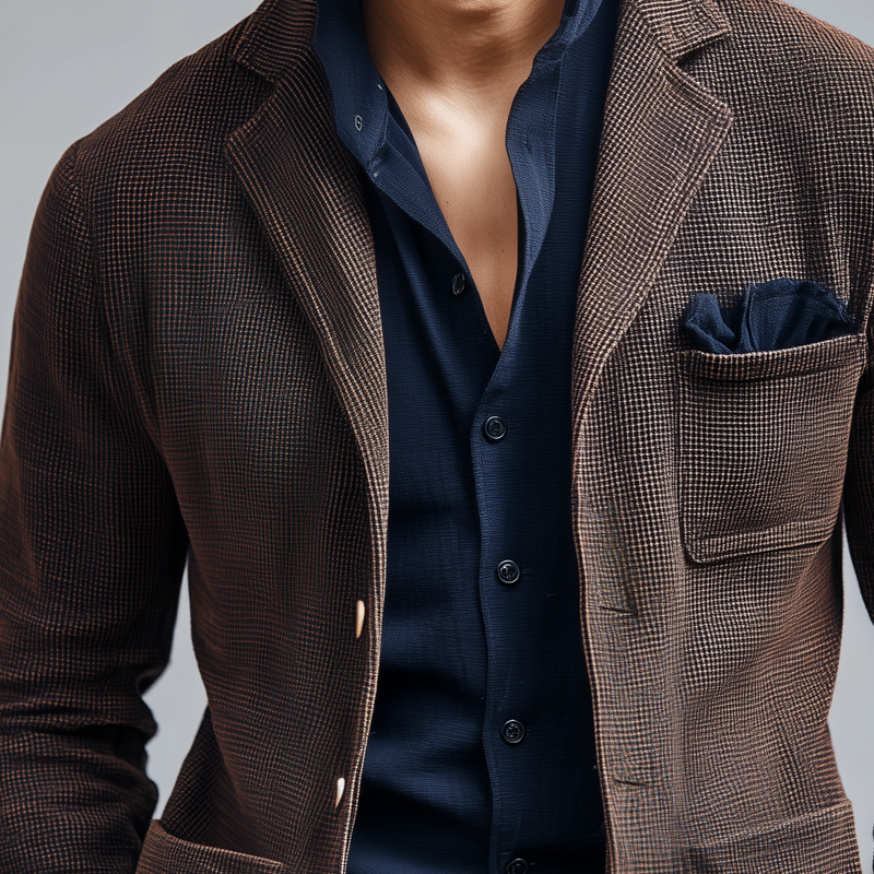 Men's Woven Textured Plaid Notch Lapel Single-Breasted Blazer MTA2880H9Z