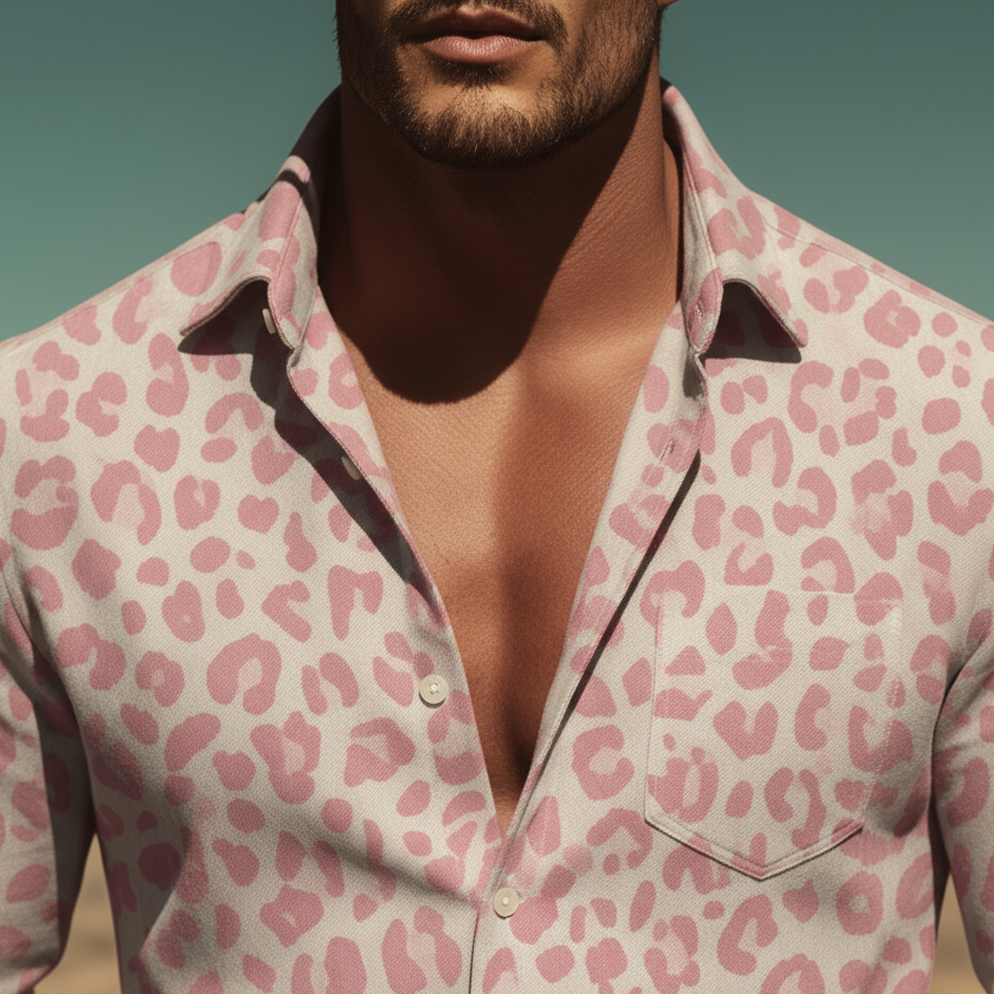 Men's Classic Casual Denim Leopard Print Long-sleeved Shirt MTA1904L0K