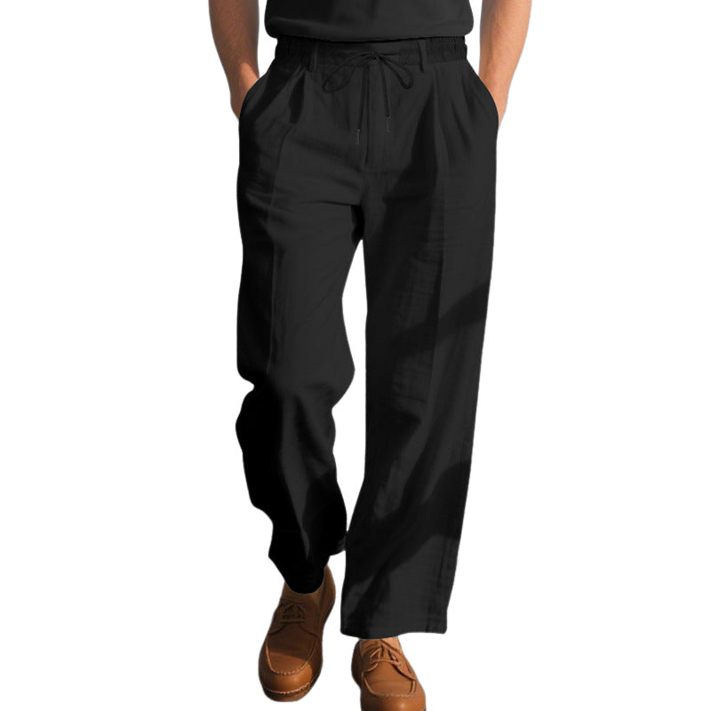 Men's Solid Color Cotton And Linen Holiday Elastic Waist Casual Pants MTA1606E9X